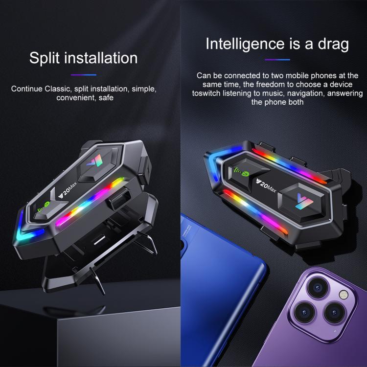 Y20 MAX BT 5.3 Intercom Headset with 16 RGB Light Effects, AI Voice Assistant, Two-Way, 2-in-1 Mic, Soft Mic, Hard Mic
