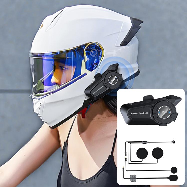 Y50 Standard Edition BT Helmet Intercom Headset, AI Voice Assistant, IPX6 Waterproof, 2-in-1 Mic, Soft Mic, Hard Mic