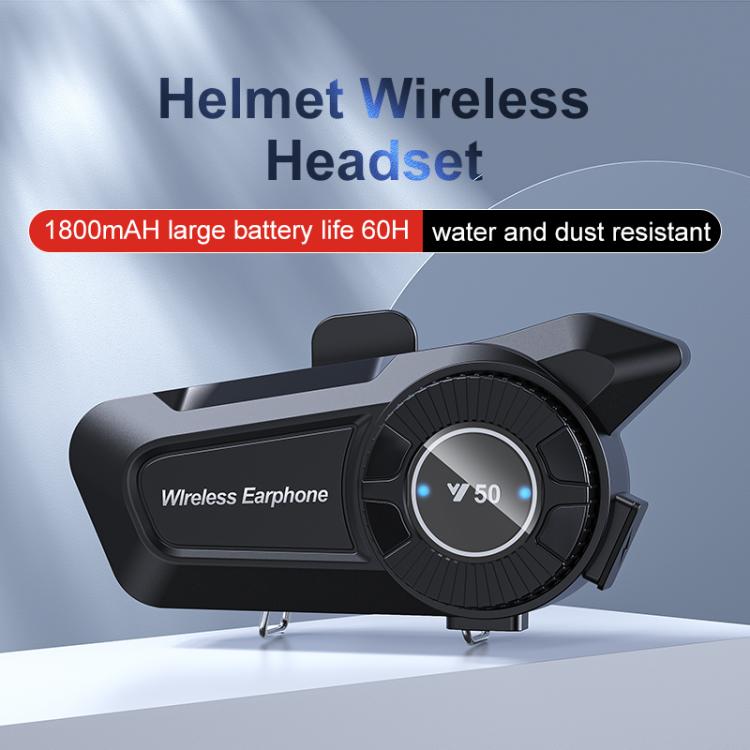 Y50 Standard Edition BT Helmet Intercom Headset, AI Voice Assistant, IPX6 Waterproof, 2-in-1 Mic, Soft Mic, Hard Mic
