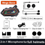Y20-2x Motorcycle Helmet Intercom Headset, CVC Noise Reduction, AI Voice Assistant, IPX6 Waterproof, 2-in-1 Mic, Soft Mic, Hard Mic