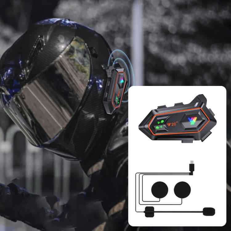 Y20-2x Motorcycle Helmet Intercom Headset, CVC Noise Reduction, AI Voice Assistant, IPX6 Waterproof, 2-in-1 Mic, Soft Mic, Hard Mic