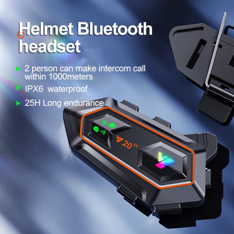 Y20-2x Motorcycle Helmet Intercom Headset, CVC Noise Reduction, AI Voice Assistant, IPX6 Waterproof, 2-in-1 Mic, Soft Mic, Hard Mic