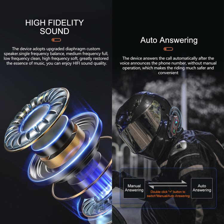 Y20-2x Motorcycle Helmet Intercom Headset, CVC Noise Reduction, AI Voice Assistant, IPX6 Waterproof, 2-in-1 Mic, Soft Mic, Hard Mic