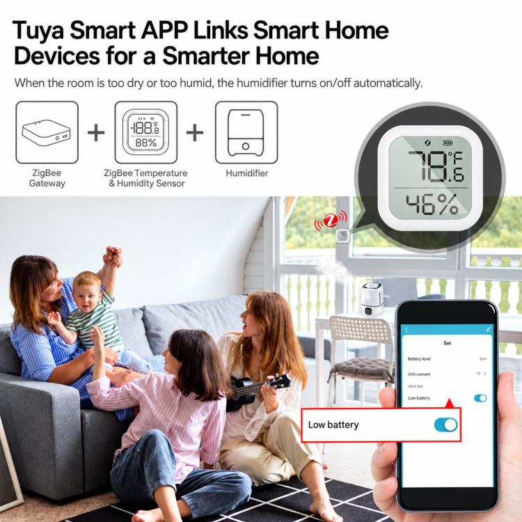 ZSS-KB-TH-LF-C Tuya Smart LCD Digital Display Temperature and Humidity Sensor Compatible with Zigbee