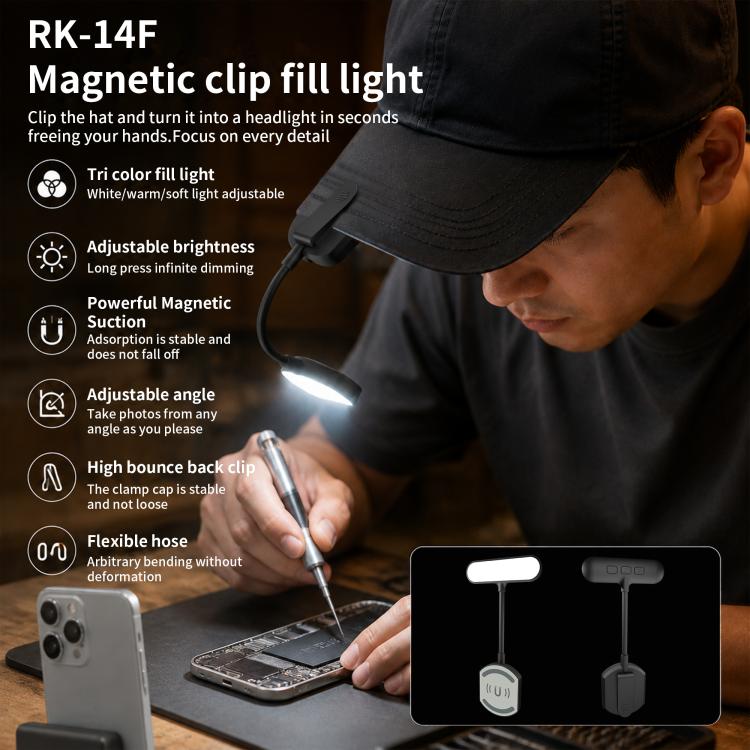 RK-14F Magnetic Clip Flexible Tube Phone Fill Light