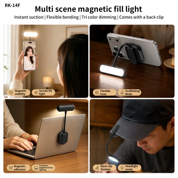 RK-14F Magnetic Clip Flexible Tube Phone Fill Light