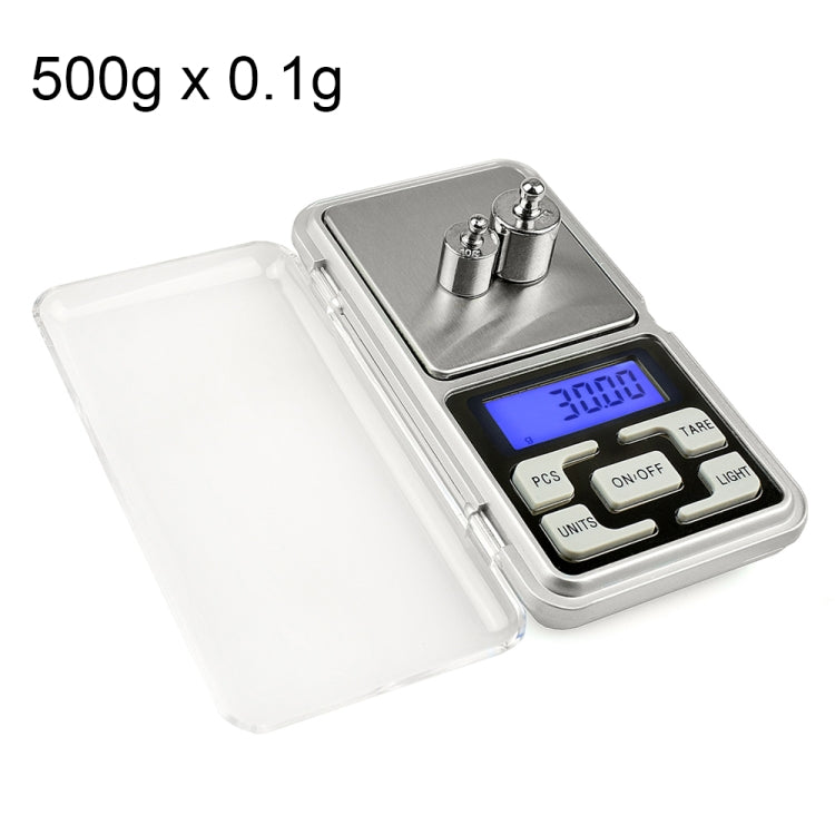 MH-100 500 g x 0,1 g Mini bilancia tascabile elettronica digitale portatile ad alta precisione per telefono cellulare Bilancia con schermo LCD da 1,6 pollici, 500g/0.1g