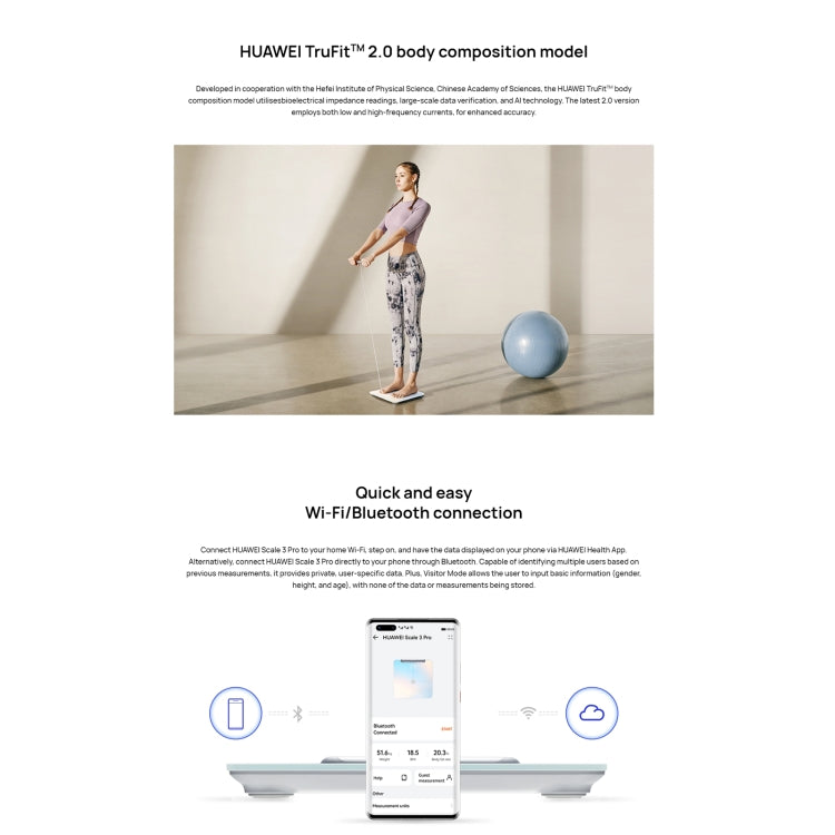 Bilancia per grasso corporeo intelligente originale Huawei 3 Pro, supporta connessione Wi-Fi e Bluetooth, Body Fat Scale 3 Pro