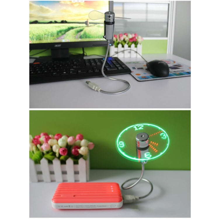 Durable Mini USB Fan with Time Display and Flexible LED Light, DC 5V