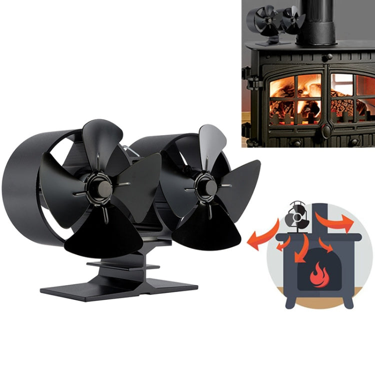 8 Blade Double Head Aluminum Heat Powered Fireplace Stove Fan