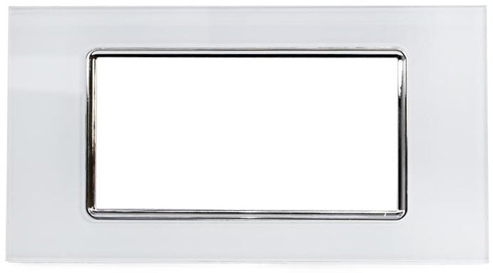 Placca in vetro bianco 4 posti compatibile Living International 6970597468412 8004bl EL1038