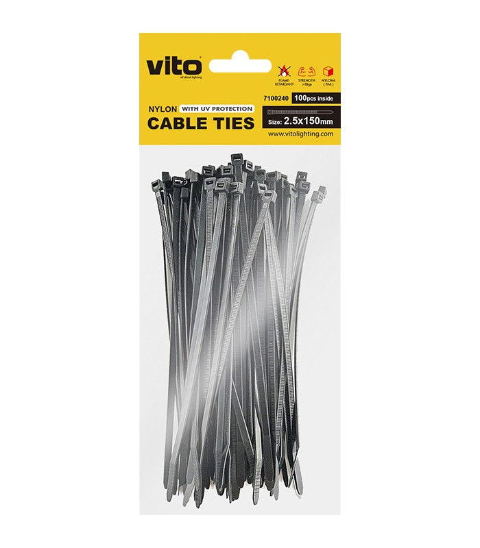 Fascette fermacavi autobloccanti nere 2.5X150mm - 100 pezzi 6972538047526 7100240 EL131