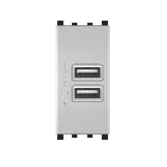 Alimentatore doppia presa USB 90-265V output 5V 2A grigio compatibile Vimar Plana