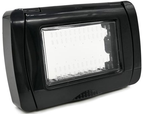 Placca idrobox IP55 3P nera compatibile Vimar Plana