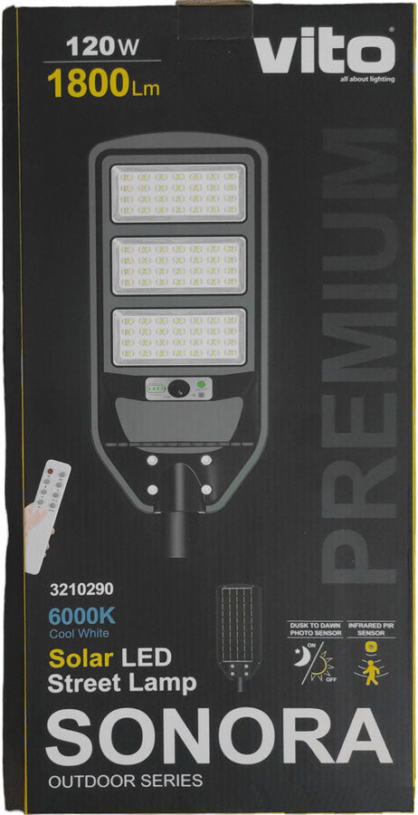 Lampione solare LED 120W 1800lm 6000k luce fredda Vito 6970233831228 3210290 EL1482