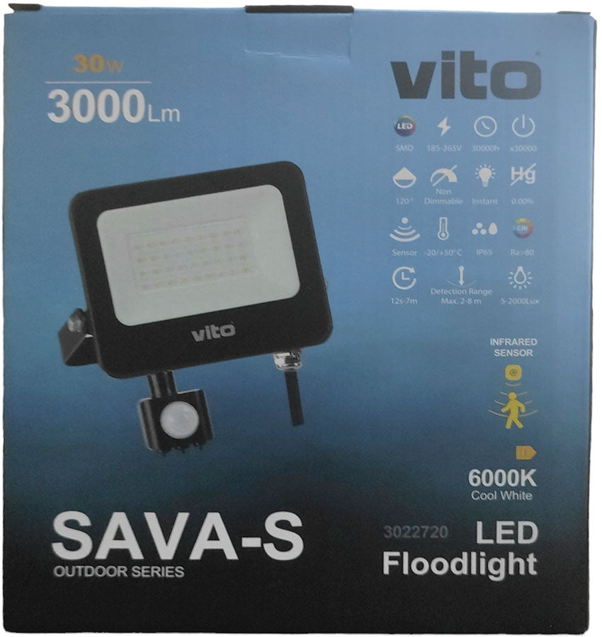 Faro LED da esterno con sensore PIR 30W 3000Lm luce fredda 6000K IP65 6970233833864 3022720 EL1973