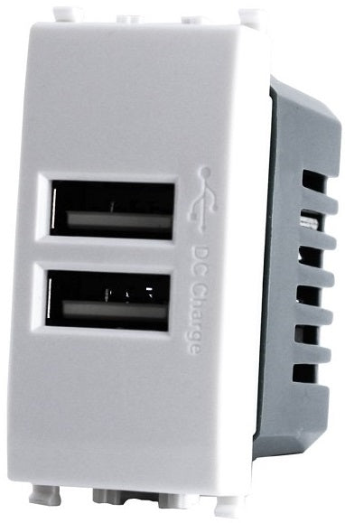 Alimentatore doppia presa USB 5V 2A 4.5x2x4.5cm Bianco compatibile Vimar Plana