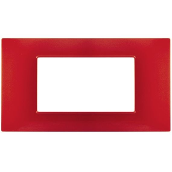 Placca 4 posti rosso corallo tecnopolimero compatibile Vimar Plana