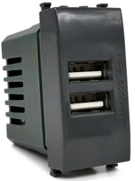 Alimentatore doppia presa USB 5V 2A nero compatibile Vimar Plana