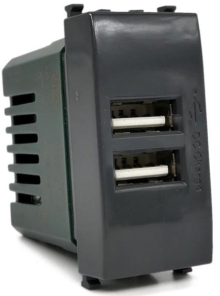 Alimentatore doppia presa USB 5V 2A nero compatibile Vimar Plana