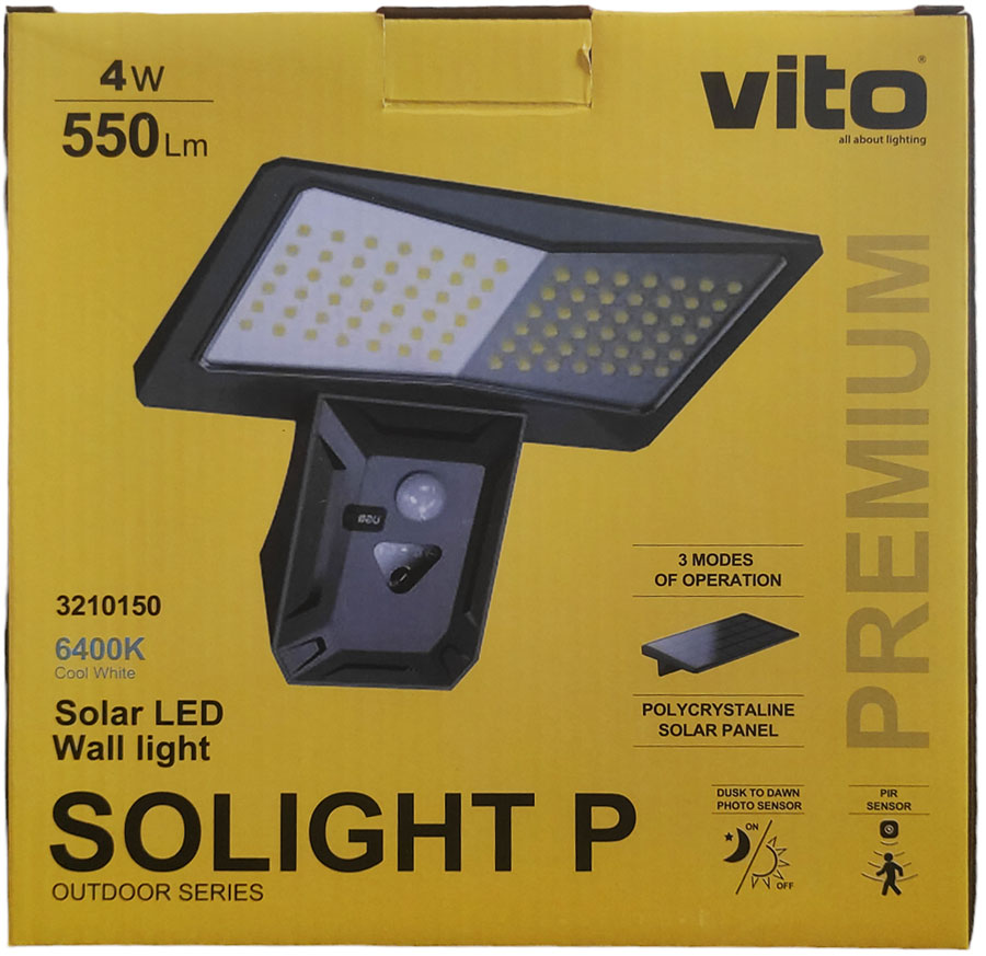 Lampada solare per esterni 4W 550Lm 6400K IP44 con sensore PIR e crepuscolare 6972538047182 3210150 EL243