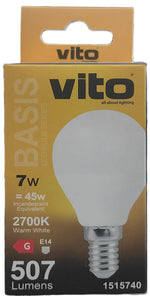 Lampadina LED mini globo E14 7W 507Lm 2700K luce calda Vito 6970233839811  1515740 EL2434