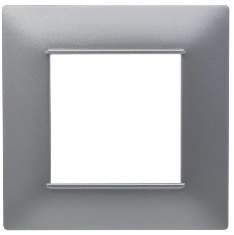 Placca 2 posti argento Soft Touch compatibile Vimar Plana