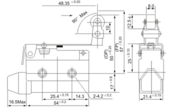 Interruttore di fine corsa orizzontale con leva a rullo 250V 10A CF7124 Fato EL2626