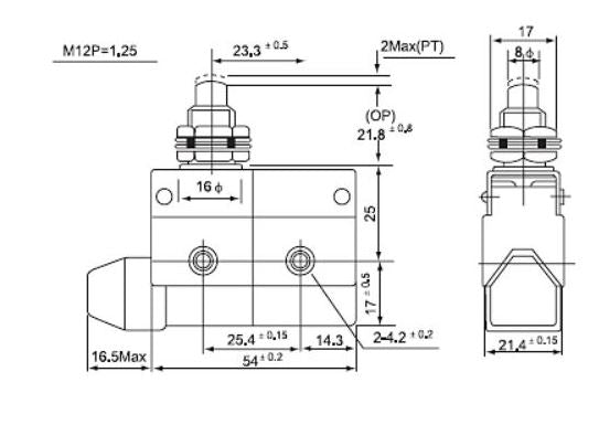 Interruttore di fine corsa orizzontale con pulsante 250V 10A CF7310 Fato EL2629