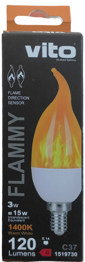 Lampadina LED effetto fiamma E14 3W luce calda 1400K Vito 6970233838685 1519730 EL287