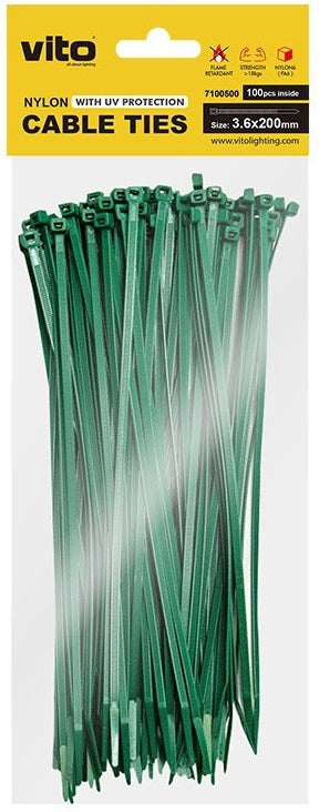 Fascette fermacavi verdi 3.6X200mm confezione da 100 pezzi 6972538040558 7100500 EL3133