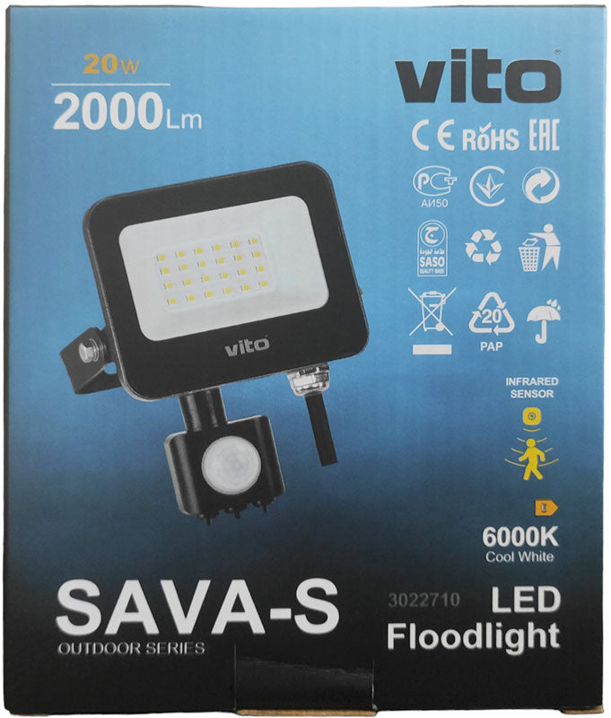 Faro LED da esterno con sensore PIR 20W 2000Lm luce fredda 6000K IP65 6970233833772 3022710 EL3185