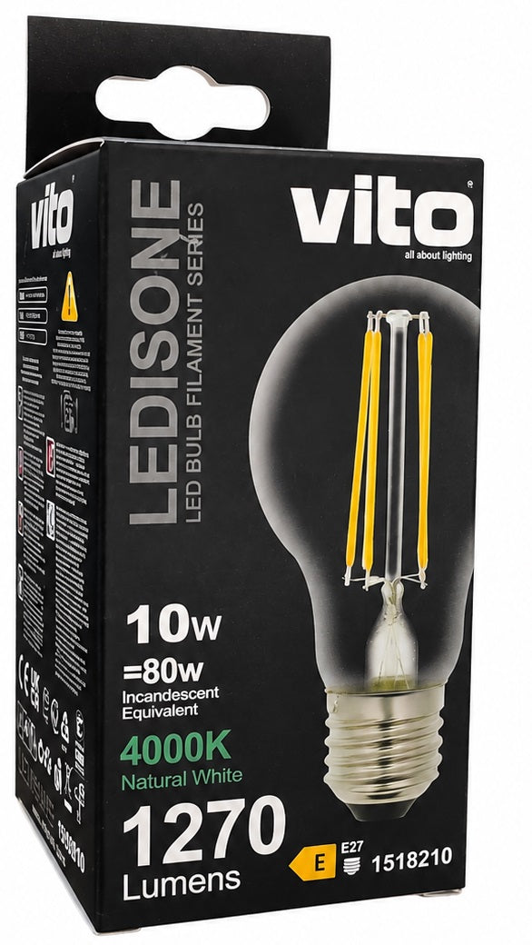 Lampadina LED filament A60 E27 10W 4000K luce naturale 1270 lm 1518210 6972538042040 EL385