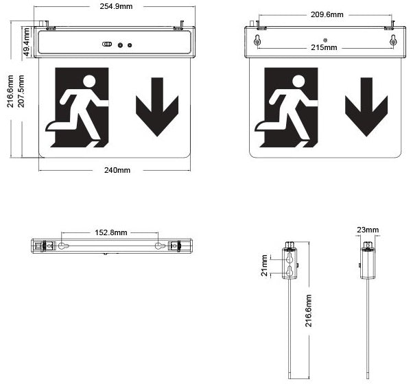 Lampada LED uscita d'emergenza freccia verso il basso 2W 6500k luce fredda 6070233838036 5020160 EL411