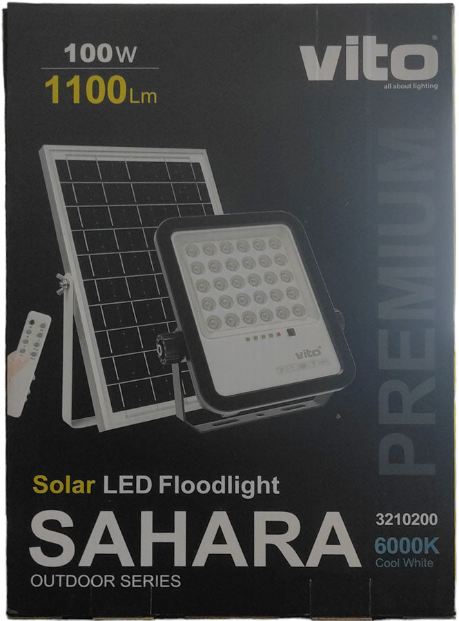 Faretto solare LED 100W 1100lm luce fredda 6000k IP65 Vito 6970233830917 3210200 EL4127