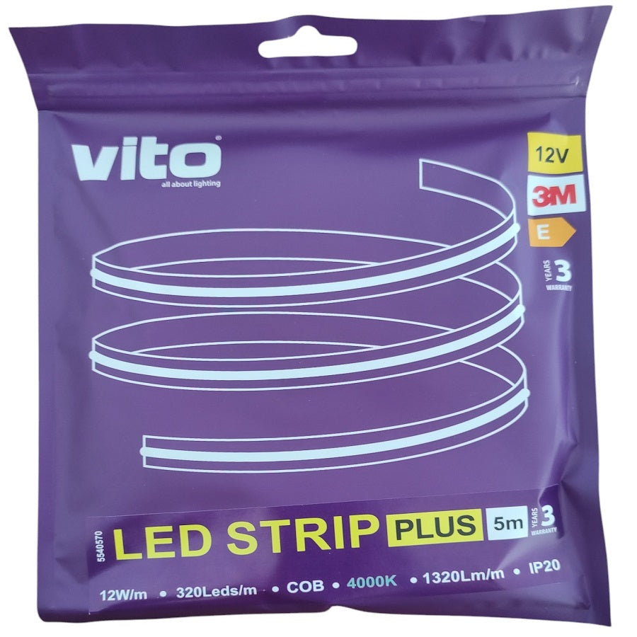 Striscia LED 12V 320xCOB 12W IP20 luce naturale 4000K 5m 6970233830160 5540570 EL415
