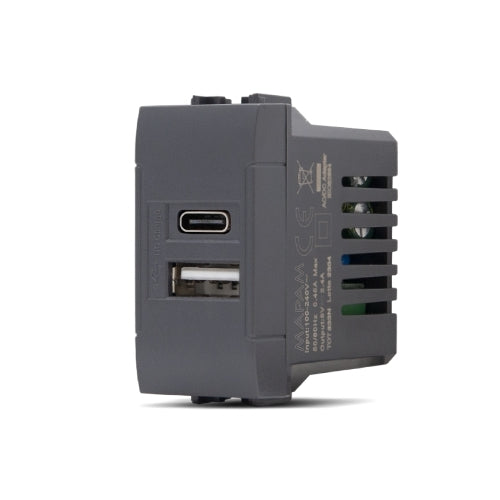 Doppia presa USB USB A - USB tipo C 5V 2.4A nero compatibile Living International 0793541338212 833N EL4195