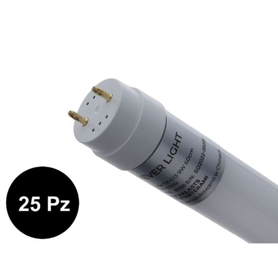 25 Pezzi - Tubo LED T8 G13 9W 60cm luce fredda 6500K 770lm