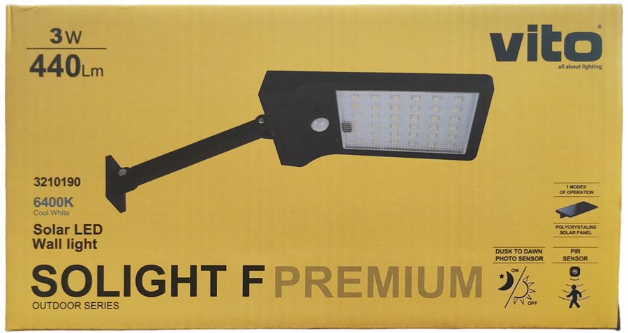 Faretto solare LED 3W 440Lm luce fredda con sensore PIR e crepuscolare 6972538047229 3210190 EL684