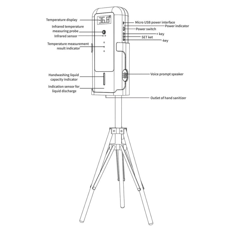 Termometro a infrarossi YAD-001 + Dispenser automatico per sterilizzazione con sensore a infrarossi con supporto per treppiede, YAD-001