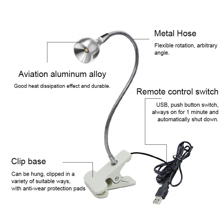 Lampada di disinfezione UV con clip per bracci USB DC 5V, Arms Clip UV Disinfection Lamp