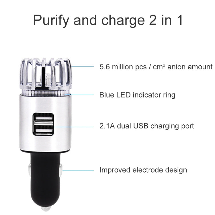 Umidificatore purificatore d'aria per aromaterapia con ioni negativi per auto 2 in 1 + caricatore per auto con doppia porta USB