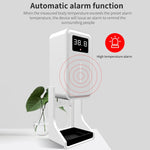 Rehabor A Termometro con sensore di distanza sensibile alla luce a mani libere e senza contatto + Dispenser automatico per spruzzatura di sapone liquido senza contatto da 450 ml con supporto su base, Rehabor A