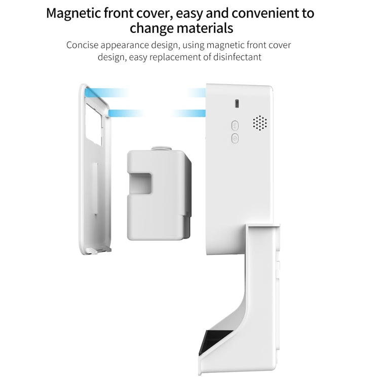 Rehabor A Termometro con sensore di distanza sensibile alla luce a mani libere e senza contatto + Dispenser automatico per spruzzatura di sapone liquido senza contatto da 450 ml con supporto su base, Rehabor A