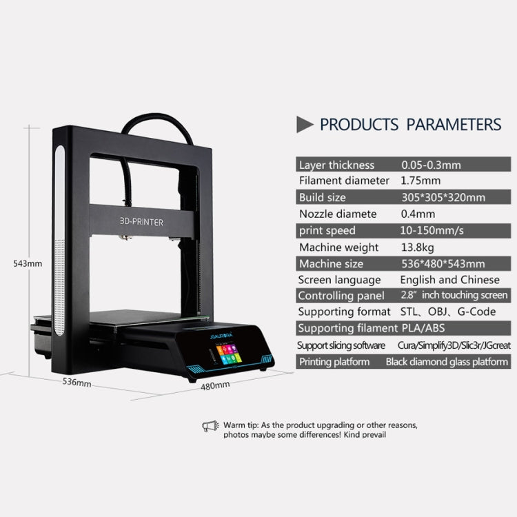 Stampante 3D JGAURORA A5S con telaio in lamiera metallica