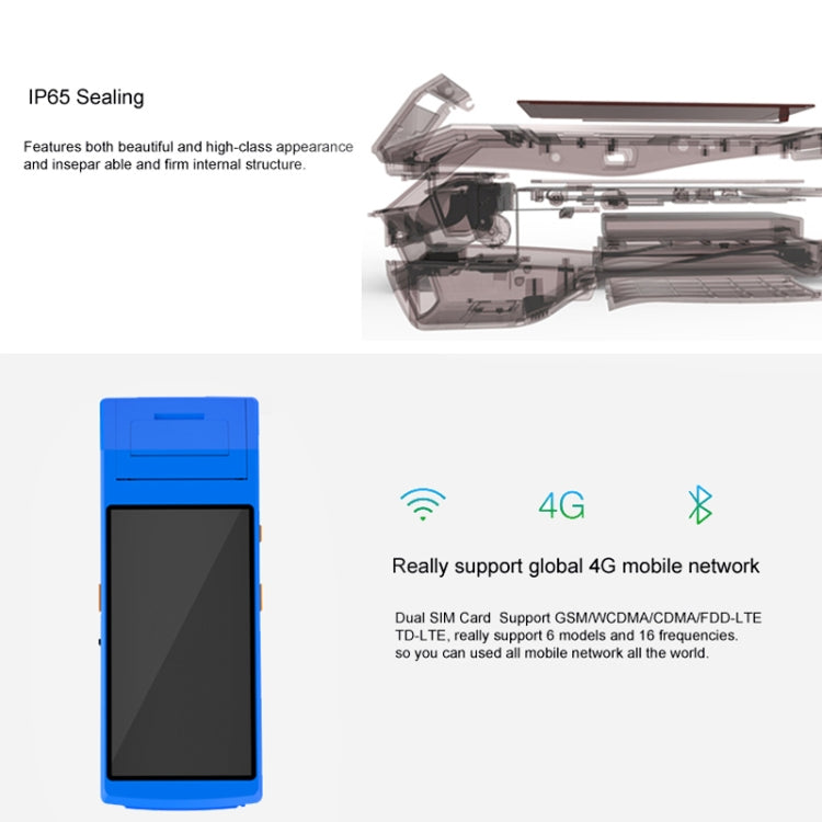 PDA-5501 Schermo IPS multifunzione da 5,5 pollici Protezione IP65 Terminale intelligente tutto in uno, stampante termica integrata, microfono e altoparlante, supporto WiFi, Bluetooth e GPS