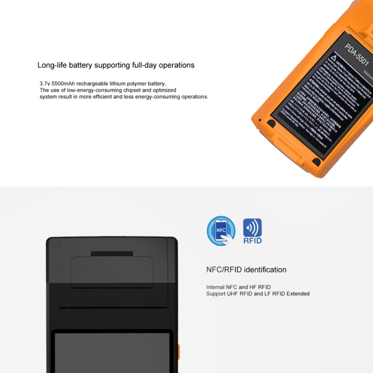 PDA-5501 Schermo IPS multifunzione da 5,5 pollici Protezione IP65 Terminale intelligente tutto in uno, stampante termica integrata, microfono e altoparlante, supporto WiFi, Bluetooth e GPS