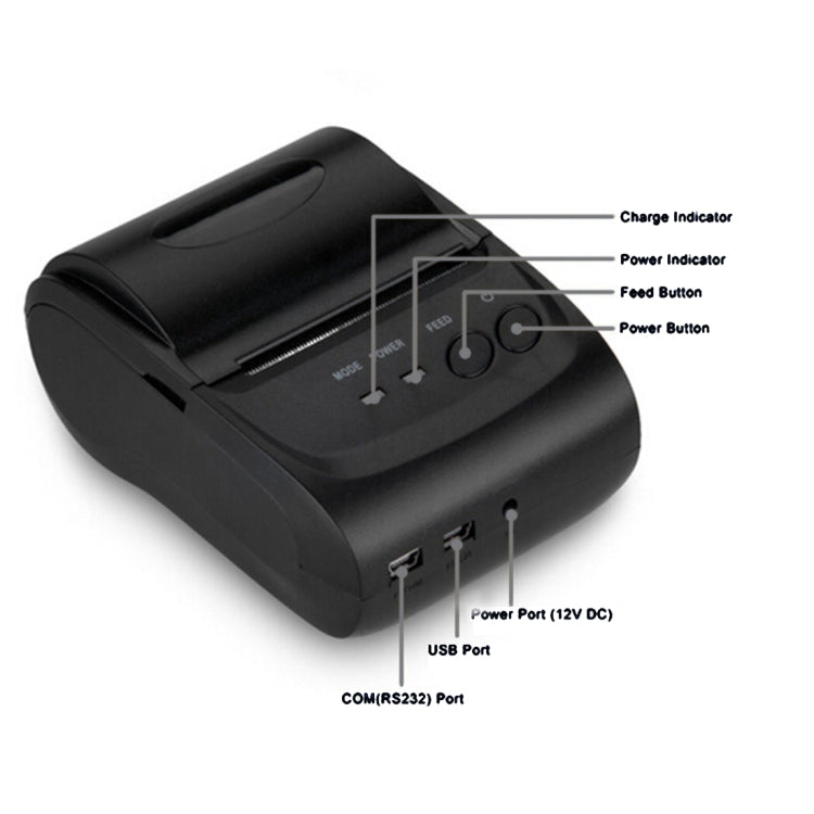 Stampante per ricevute Bluetooth a linea termica POS-5802 (nera), POS-5802