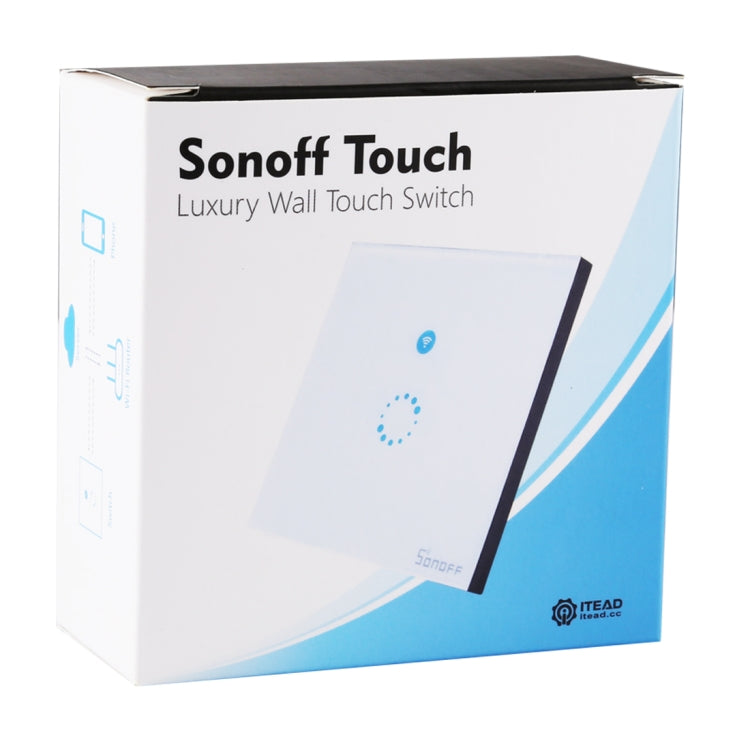 Sonoff Touch 86mm 1 Gang Tempered Glass Panel Smart Home Wall Switch Light Touch Switch, Compatible with Alexa and Google Home, AC 90V-250V 400W 2A, 86mm