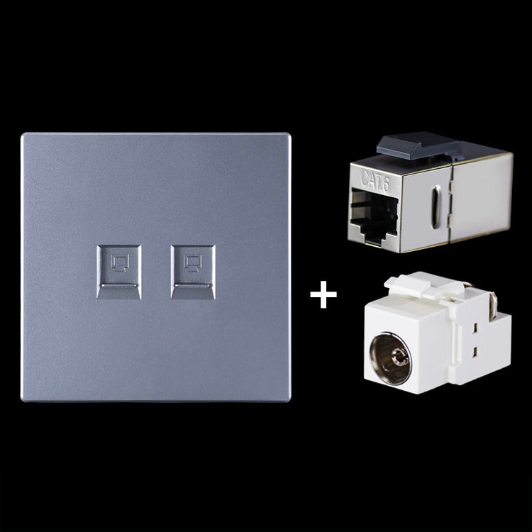 Modulo di rete pass-through schermato CAT.6, pannello a doppia porta + pass-through schermato + presa TV, Dual Ports Panel+Shielded Pass-through+TV Socket